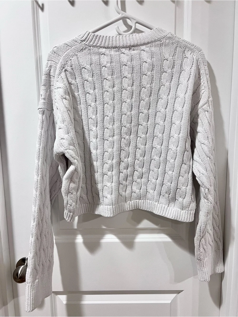 J. Crew Cropped White Cable Knit Crewneck Sweater Ribbed Small